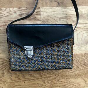 Vintage Asymmetrical Woven Black Blue Yellow Women's Bag